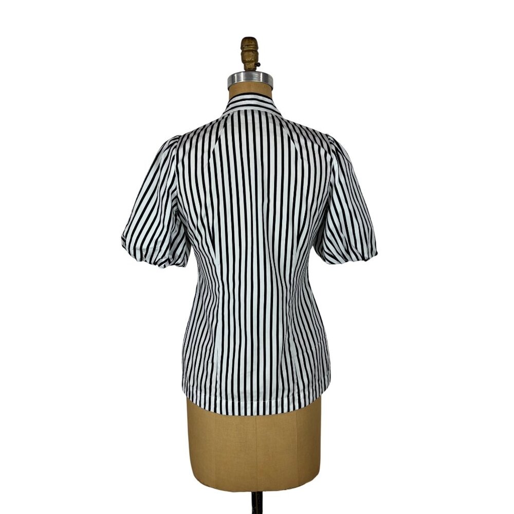 Banana Republic Stripe Top Womens Size Small Y2K Black White Striped Puff Sleeve - Picture 12 of 12